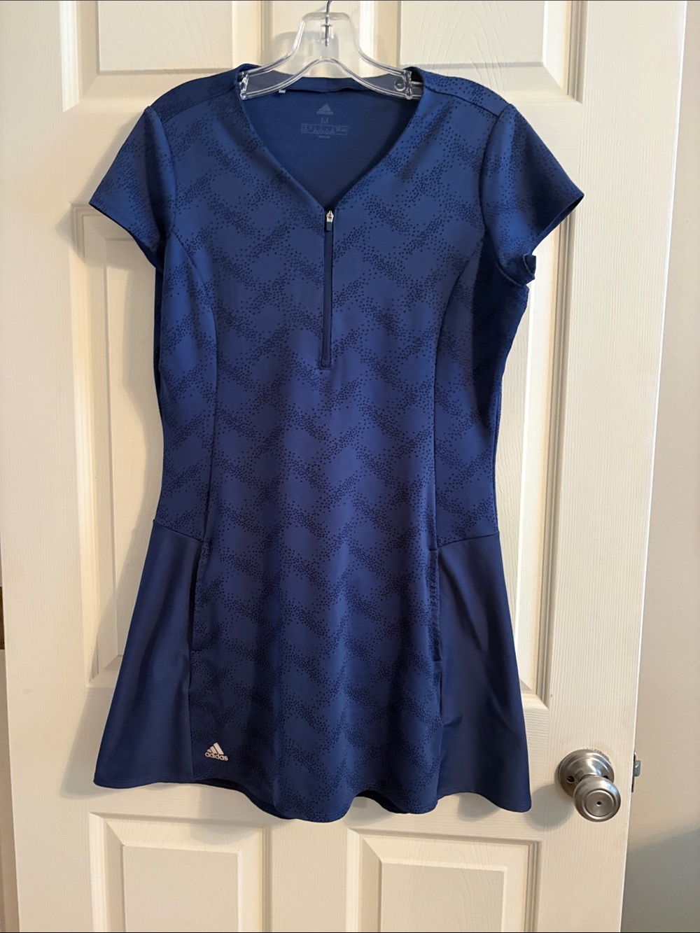 adidas Blue Short-Sleeve Tennis Dress with Front Zip
